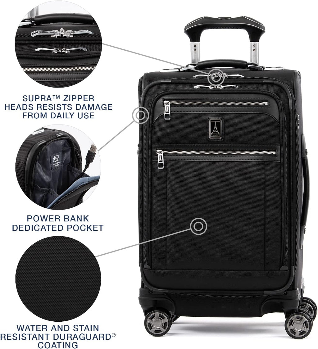 Platinum Elite Softside Expandable Carry on Luggage, 8 Wheel Spinner Suitcase, USB Port, Suiter, Men and Women