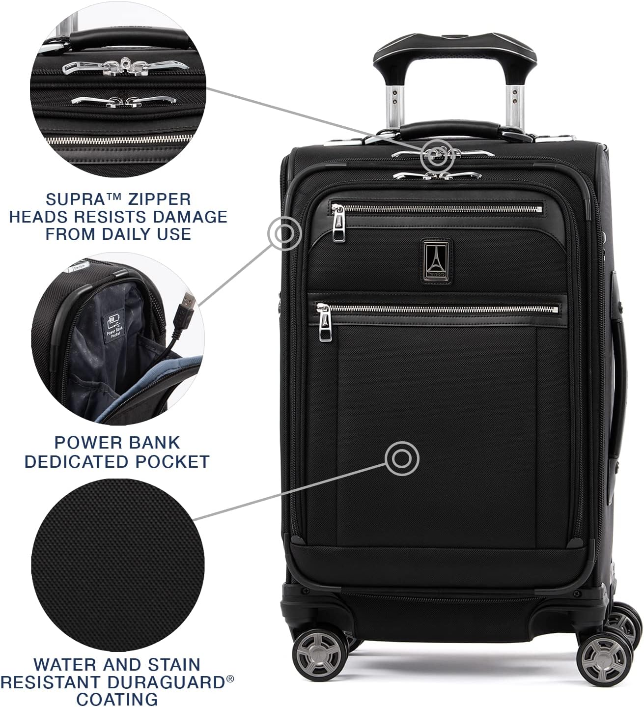 Platinum Elite Softside Expandable Carry on Luggage, 8 Wheel Spinner Suitcase, USB Port, Suiter, Men and Women