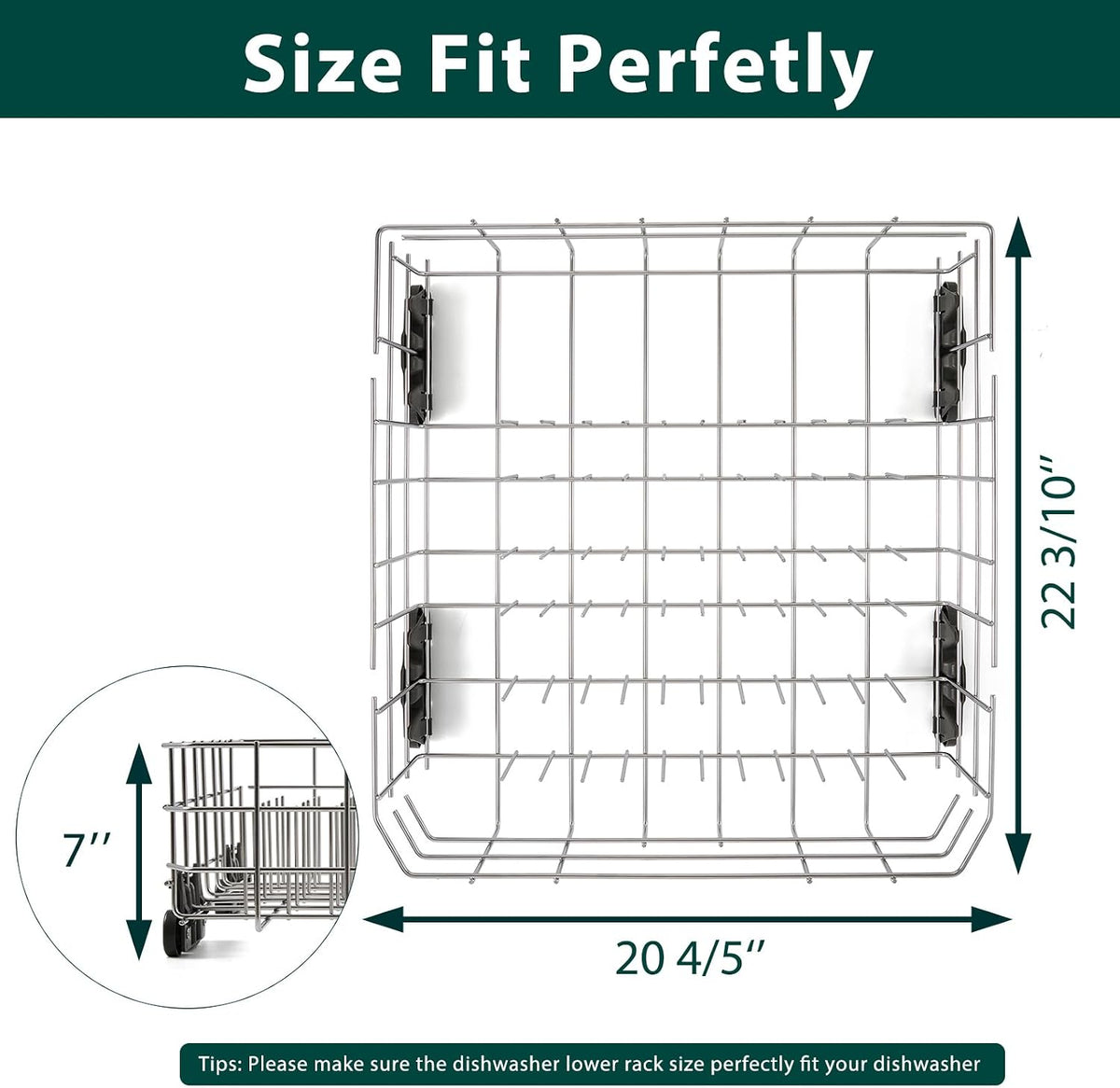 Stainless Steel W10728159 W10525646 Dishwasher Lower Rack Replacement Parts for Maytag Kitchenaid Lower Dish Rack 22’’D x 20.8’’W Kenmore Whirlpool W10780925 W10082825 Dishwasher Bottom Basket 1 Pack