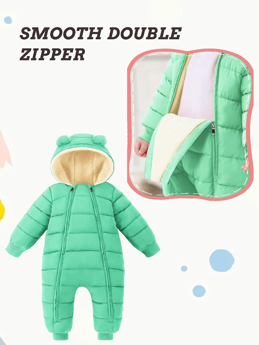 Baby Snowsuit Toddler Girl Clothes Cute Hooded Double Zipper Boys Winter Coat Unisex Romper for Infant