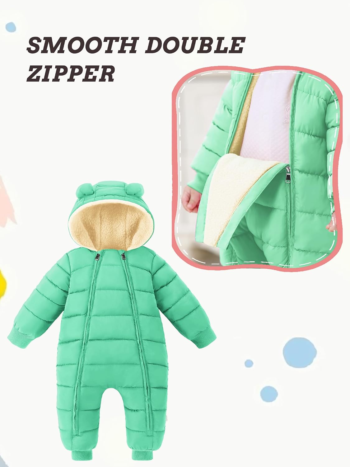 Baby Snowsuit Toddler Girl Clothes Cute Hooded Double Zipper Boys Winter Coat Unisex Romper for Infant
