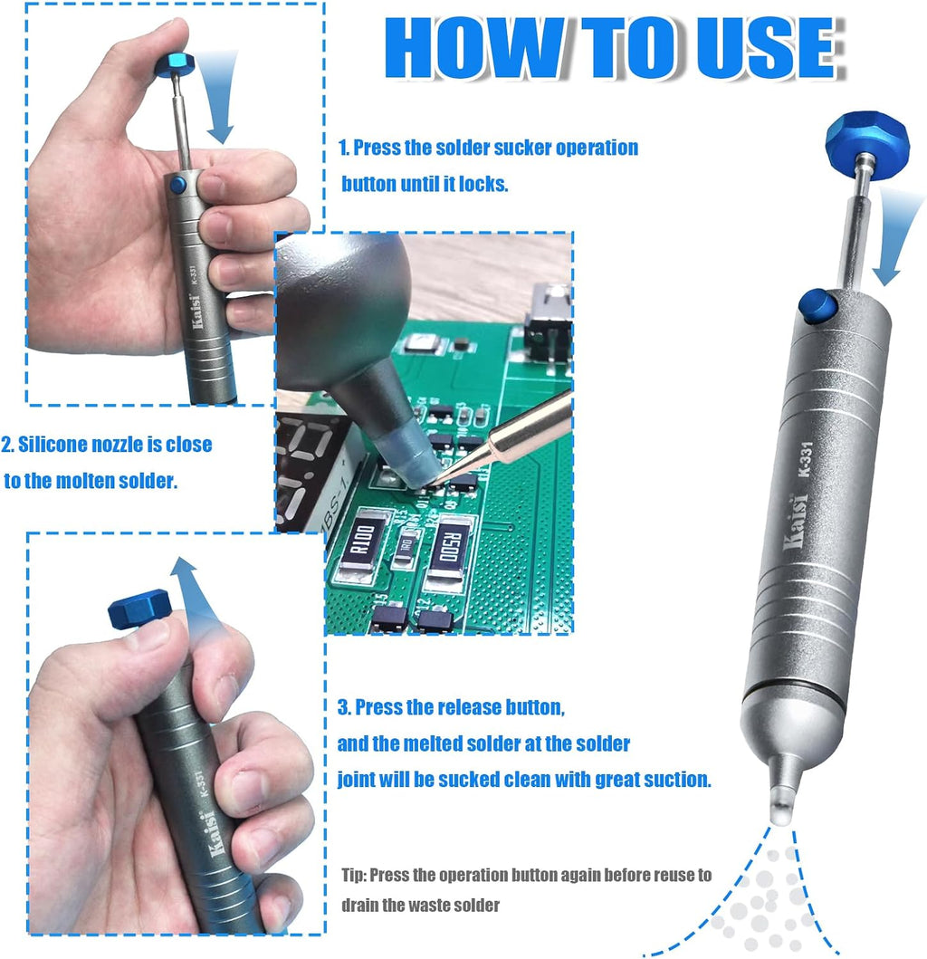 Kaisi Solder Sucker No Clog Desoldering Pump with Powerful Vacuum Suction