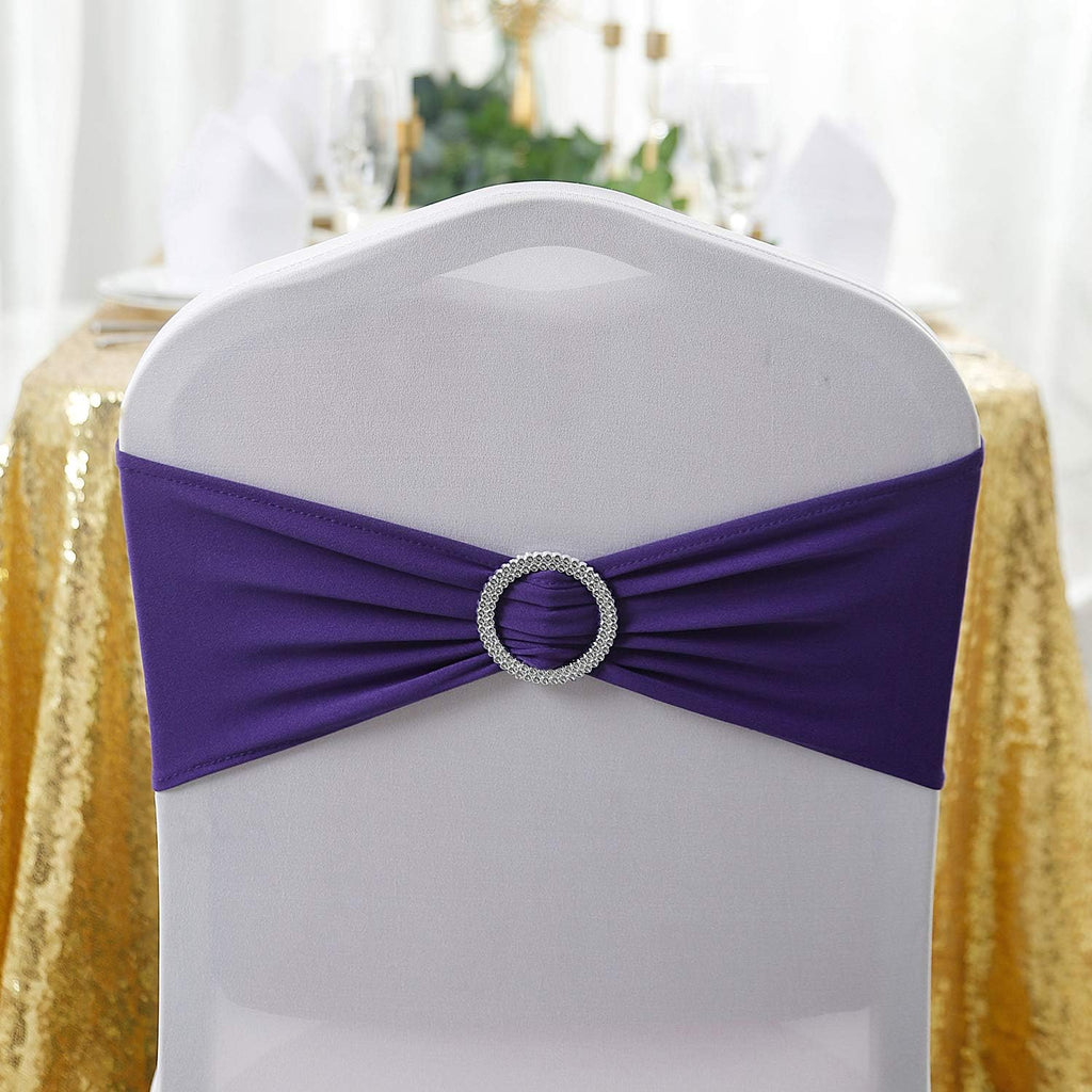 25pcs Purple Spandex Chair Sashes with Buckle Slider for Wedding, Party Decoration