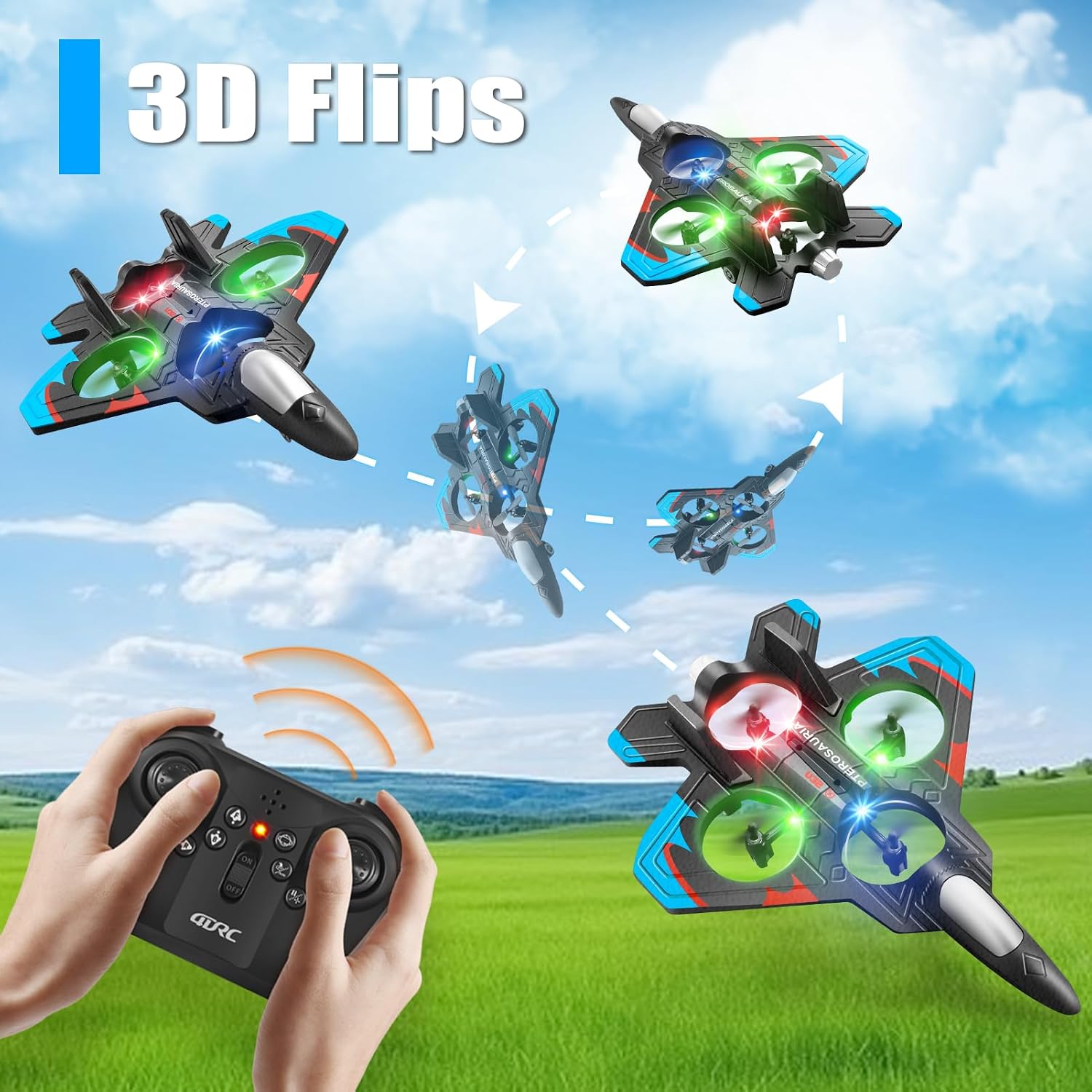 V32 Foam Remote Control Airplanes RC Planes for Kids Adults, RC Airplane Fighter Jet with Light, 360° Flip Fighter
