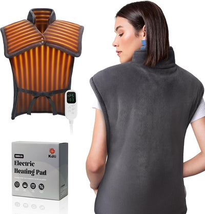 Heating Pad for Back & Shoulders. 6 Heat Levels & 4 Timers for Relief