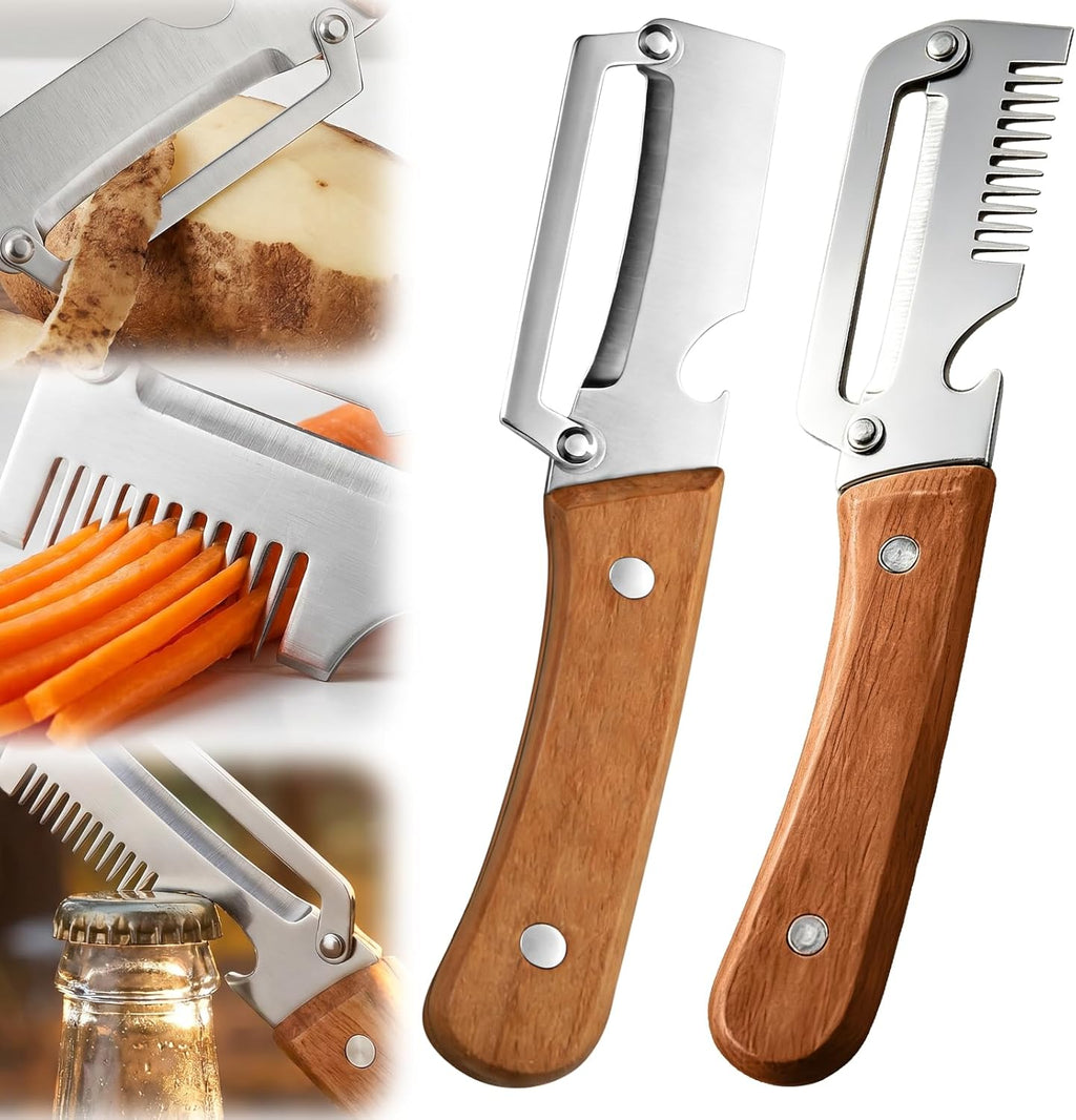 2026 Upgrade Vegetable Peeler and Julienne Peeler Set, Stainless Steel Vegetable Peelers for Kitchen with Wood