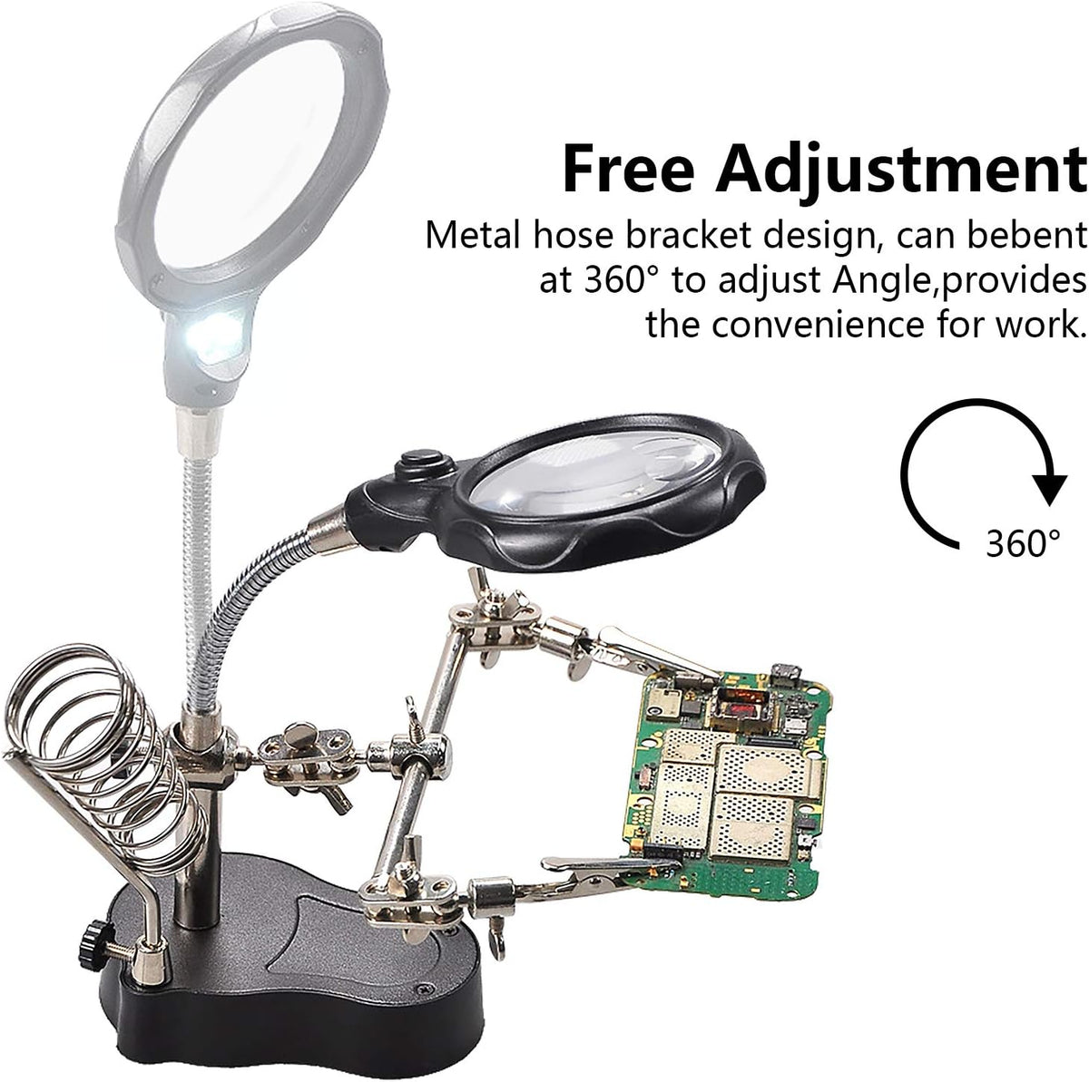 3.5X12X Helping Hands Soldering Station with LED Light & Alligator Clips