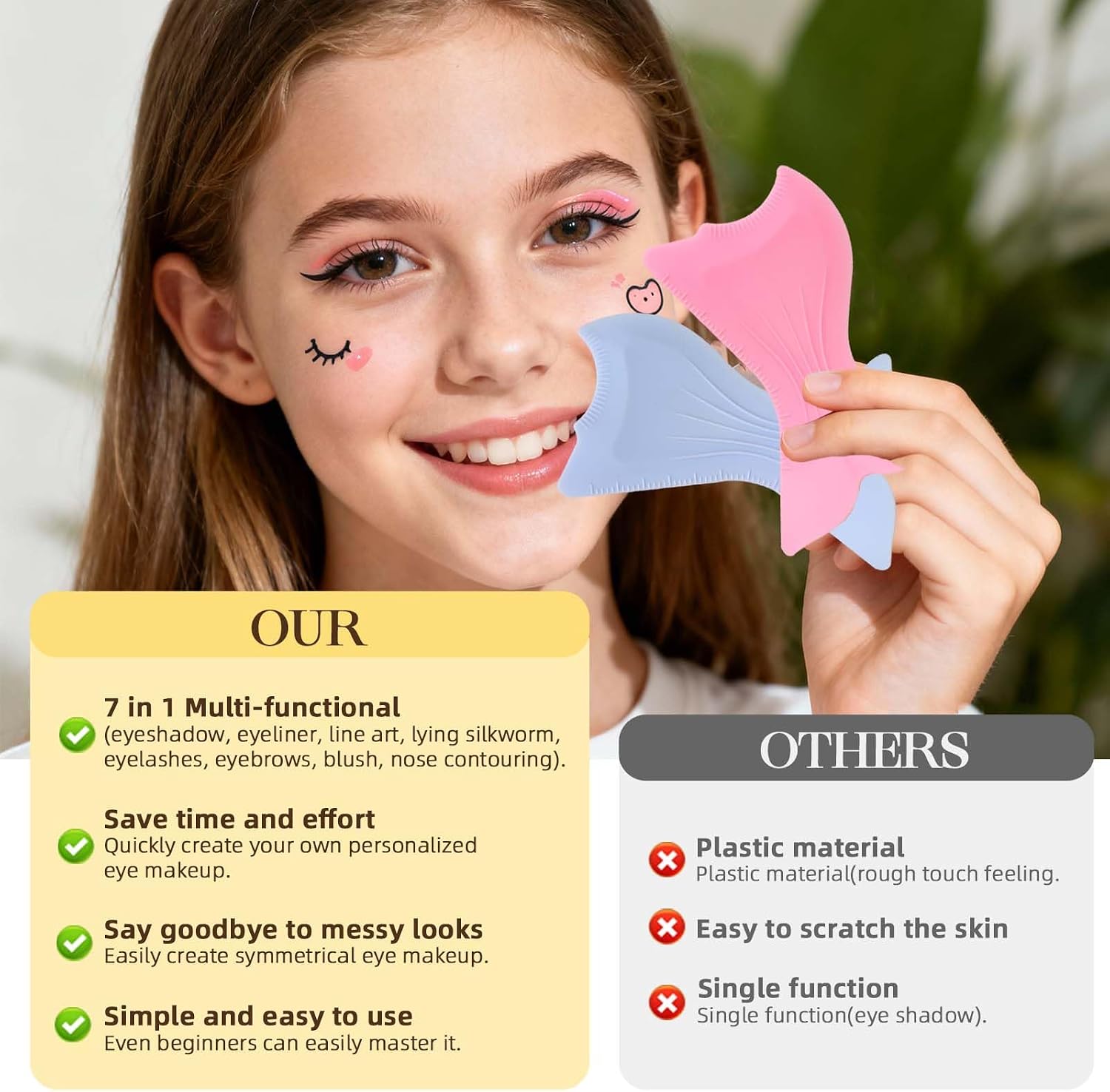 7-in-1 Silicone Eyeliner Stencil Tool for Defined Eye Makeup - Reusable Mascara Shield, Eyebrow Shaper, and Blush