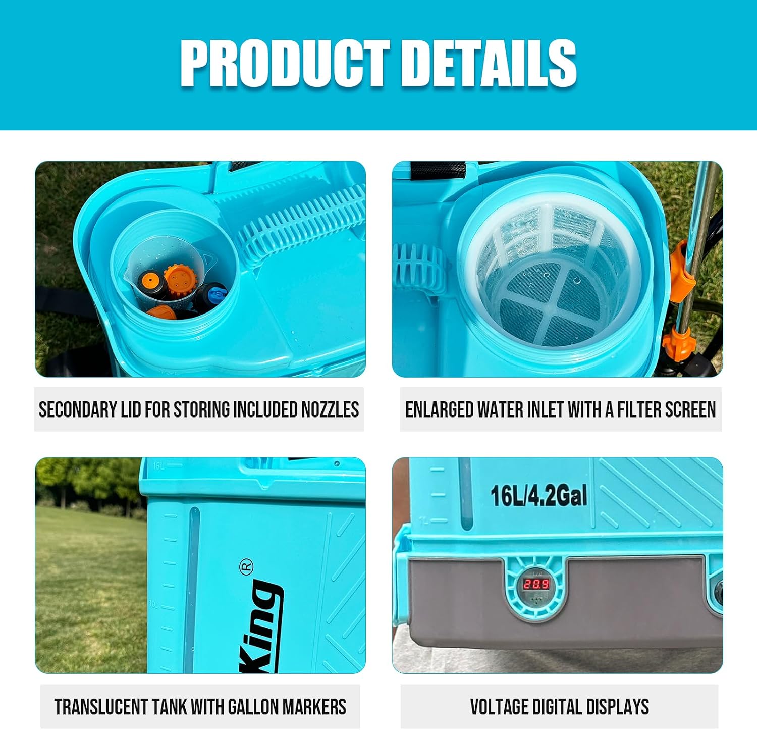 4 Gallon Battery Powered Backpack Sprayer, 100 PSI Adjustable Electric Weed Sprayer for Lawn & Garden, Compatible