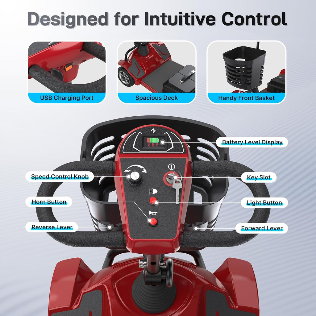 T4 4-Wheel Mobility Scooter for Seniors/Adults, Max 12.4 Miles