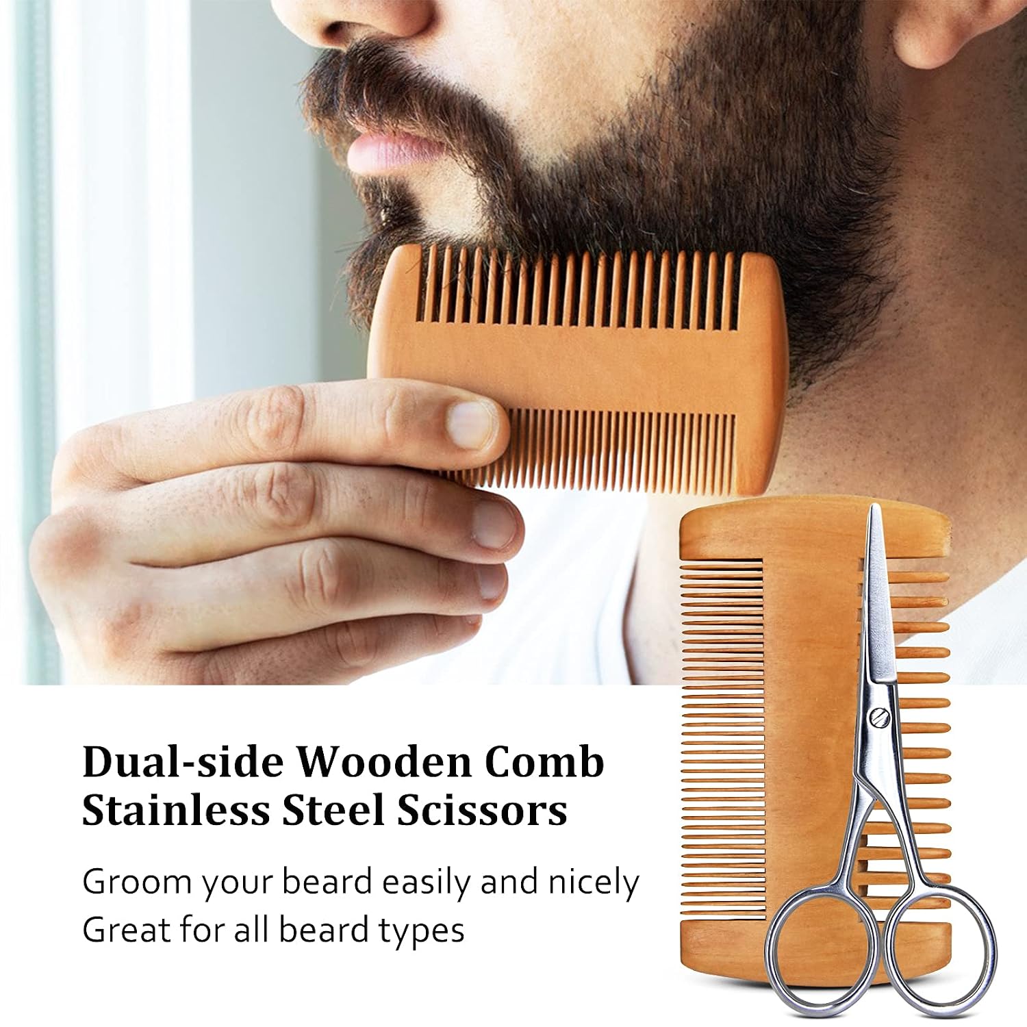 Beard Kit for Men's Grooming & Care, Natural Ingredients Beard Oil, Balm, Brush, Comb, Stocking Stuffers for Adult