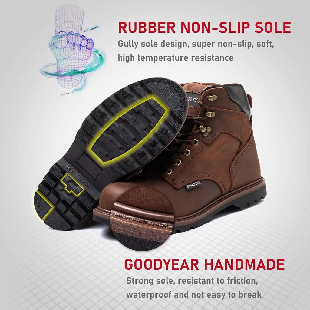 Work Safety Boots for Men Durable Crazy-Horse Leather Indestructible Steel Toe Waterproof and Non-Slip Better Warmth