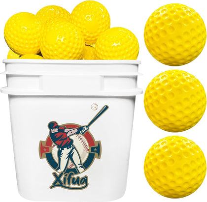 Bucket Pitching Machine Baseballs 24/36 Pack - 60 MPH High Bouncy Yellow Dimpled Practice Balls | Lightweight &