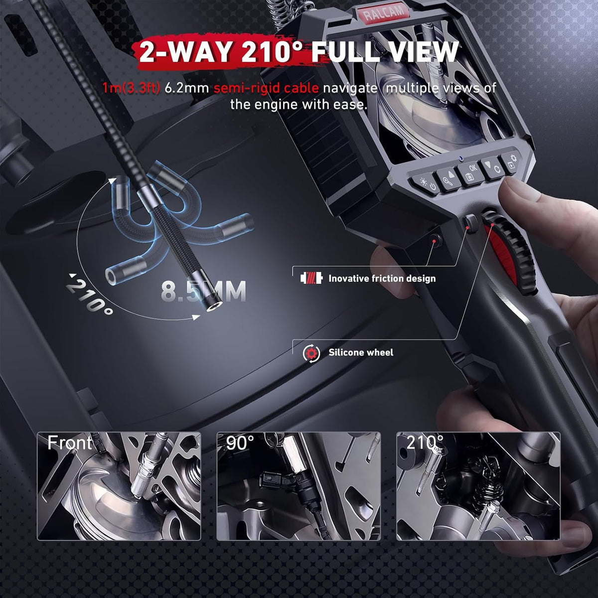 Ralcam Two-Way Articulating Borescope with Light, Slim Probe