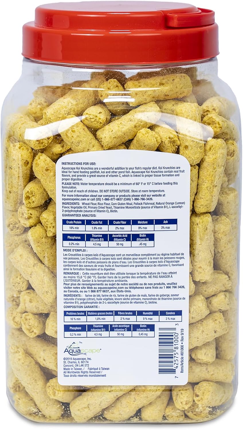 Koi Krunchies Fish Food Large 1.1 lbs / 400 g for Hand Feeding in Pond Water Feature, 81000