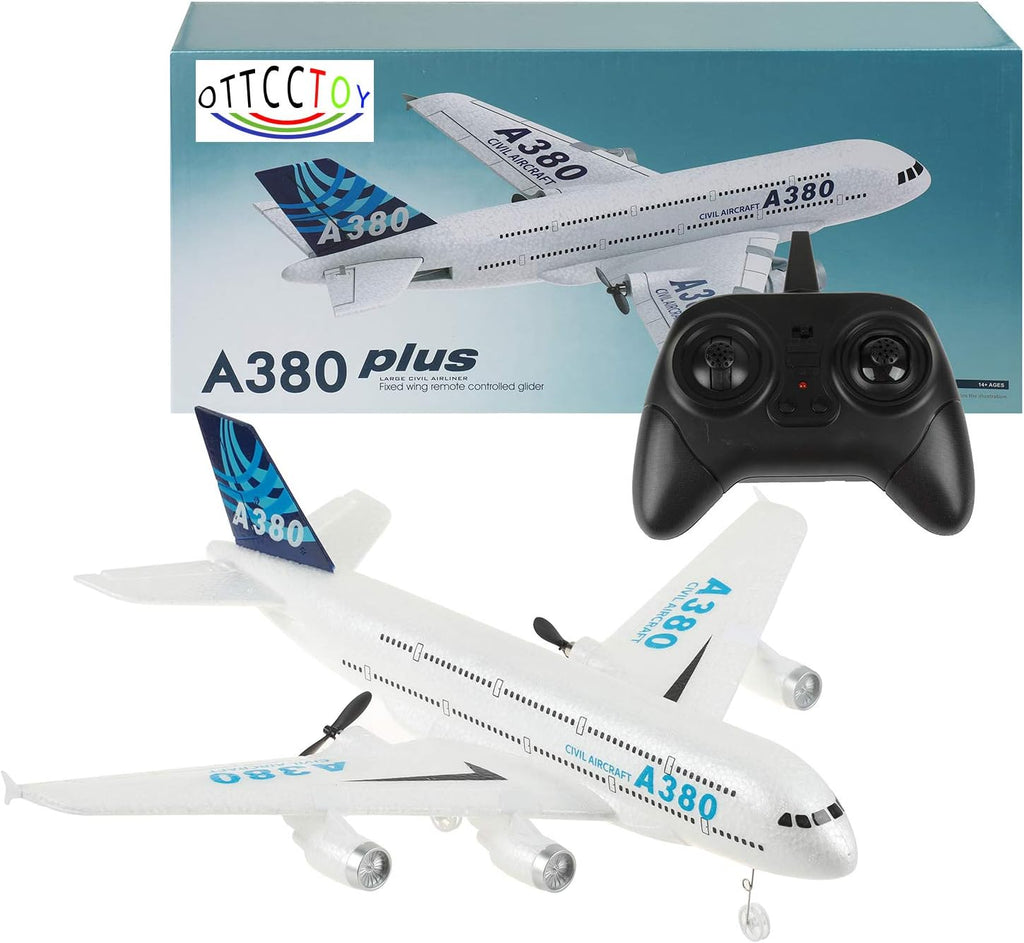 RC Plane Remote Control Airplane 2.4Ghz DIY 2 Channels Remote Control Airplane Built in 6-Axis Gyro, A380 RC Aircraft