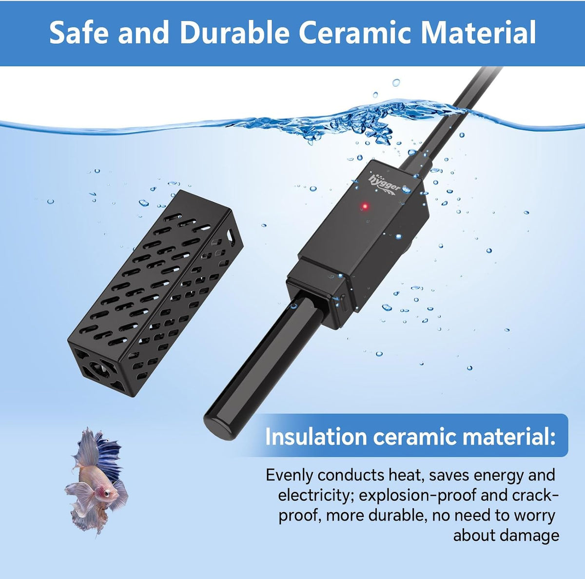 10W Small Aquarium Heater, Upgraded Ceramic Submersible Fish Tank Heater with 2 Suction Cups, Betta Heater Mini
