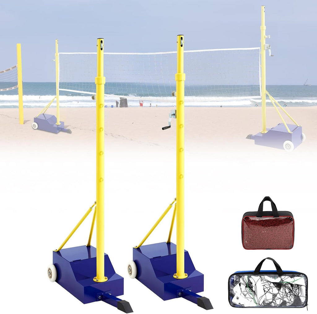 Volleyball Poles for Backyard with Net, Indoor Outdoor Heavy Duty Adjustable 4 Heights of 5-6.8 Foot with Wheels for