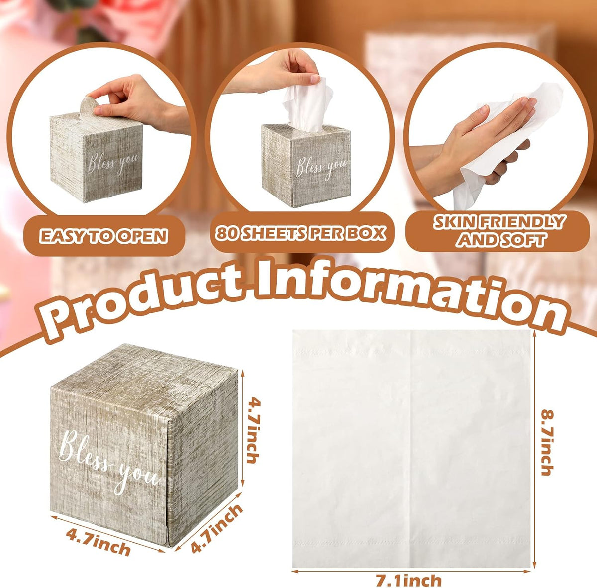 6 Pack Facial Tissues Cube Boxes, 2 Ply 80 Per, Christian, Bless You