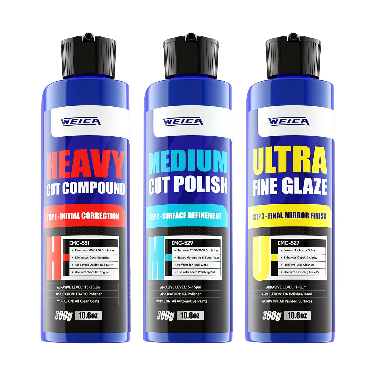 3-Step Car Polishing Compound Kit, Scratch and Swirl Remover, 32 oz | Three-step compound kit cuts defects, refines
