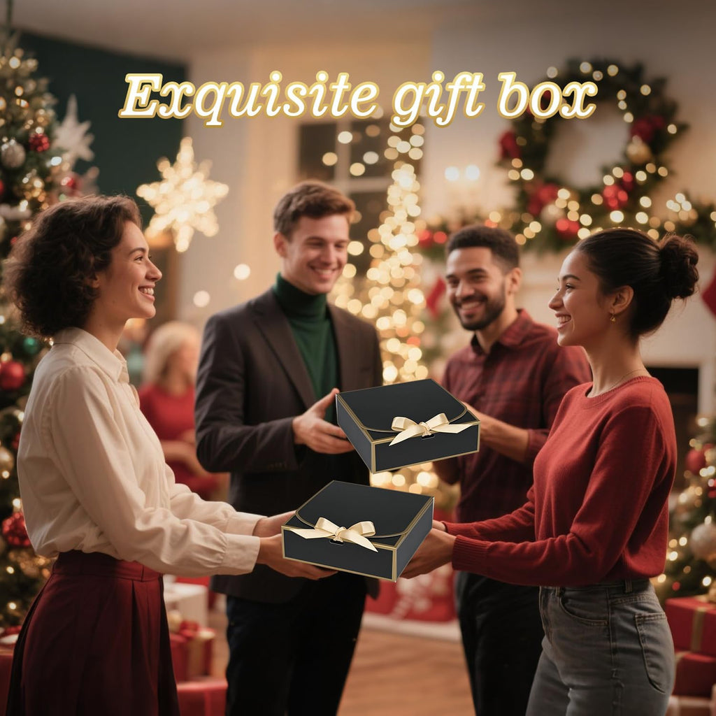 10 Pack Small Gift Boxes with Lids, Black Gift Boxes with Ribbons