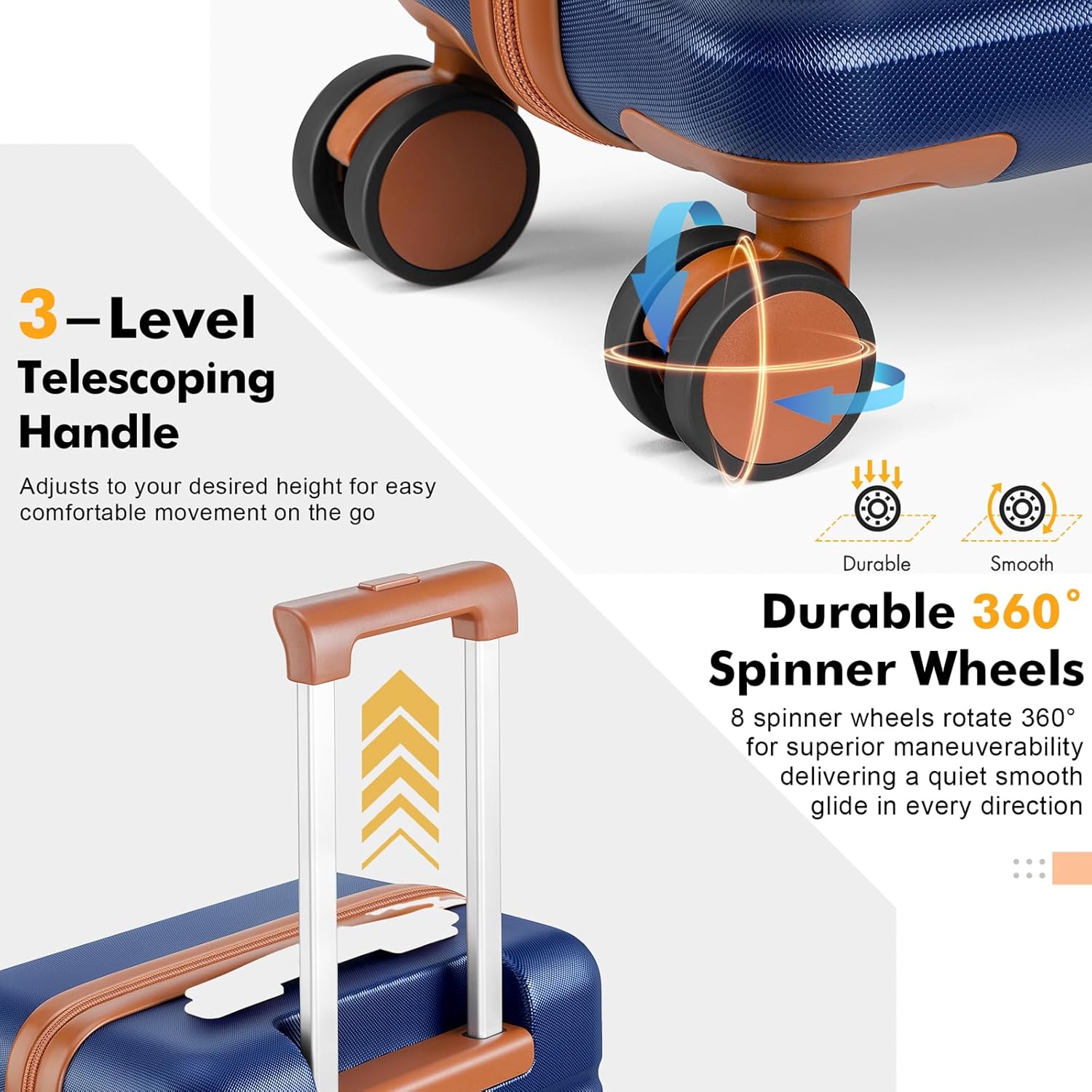 Luggage Sets 3 Piece with Spinner Wheels, Lightweight PC Hardside Suitcase with TSA Lock & YKK Zippers, 20 Inch Carry