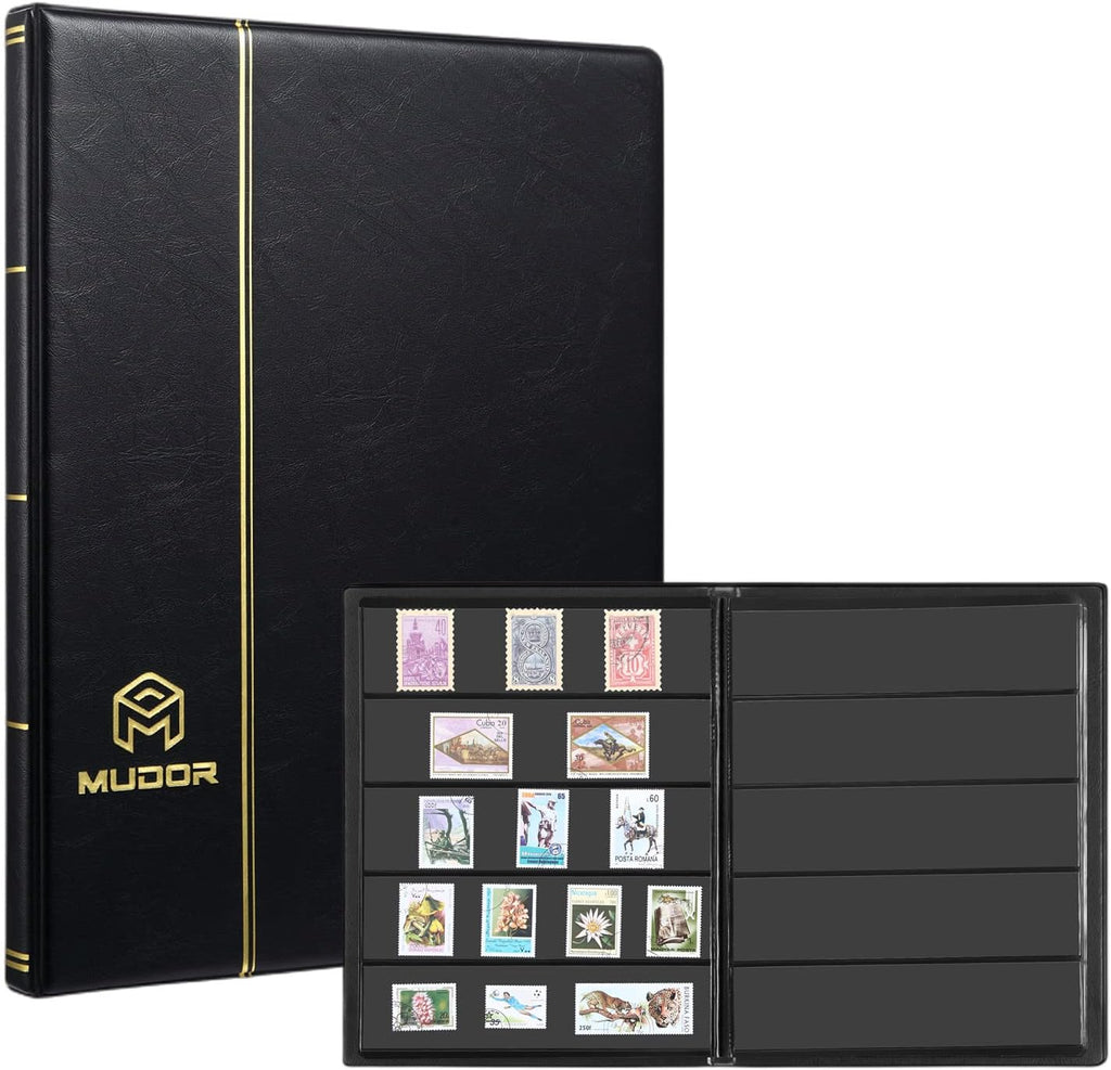 5 Row Stamp Collection Book,Stamp Albums for Collectors | 10 Sheets Stamp Pages, Black Stamp Collecting Supplies