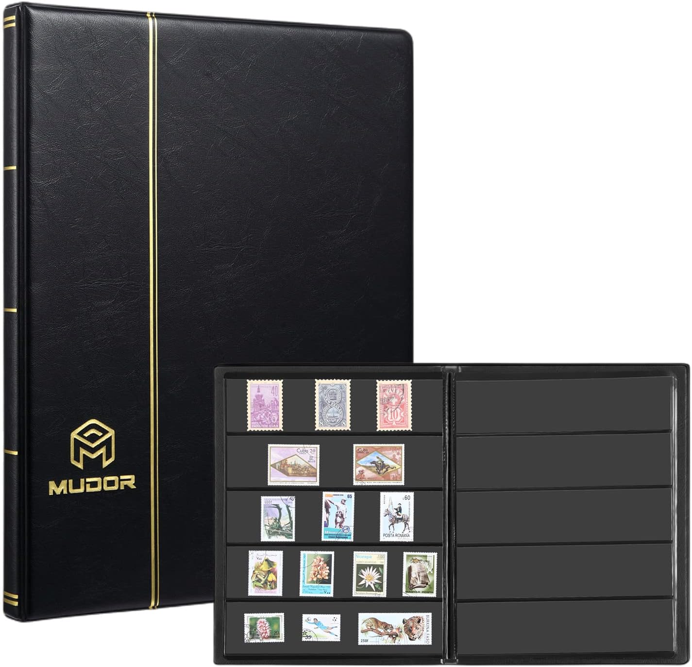 5 Row Stamp Collection Book,Stamp Albums for Collectors | 10 Sheets Stamp Pages, Black Stamp Collecting Supplies