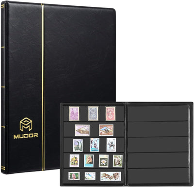 5 Row Stamp Collection Book,Stamp Albums for Collectors | 10 Sheets Stamp Pages, Black Stamp Collecting Supplies
