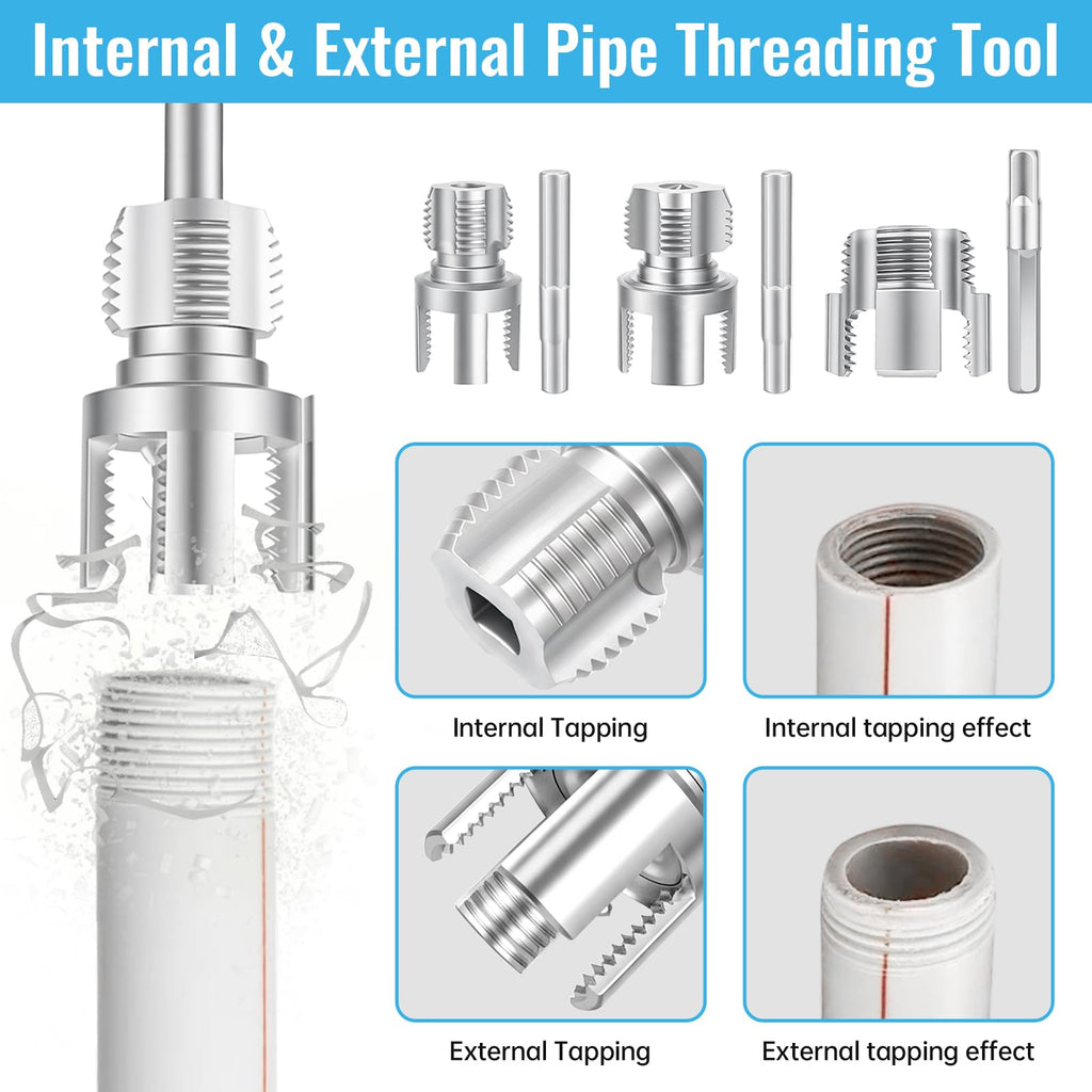 3PCS Integrated PVC Pipe Threader Tool - 1/2" & 3/4" & 1" Dual-Function Internal External Pipe Threading Tool for Water Pipe, Electric Drill Compatible Heavy-Duty Pipe Thread Cutting Tool Set (3 Size)