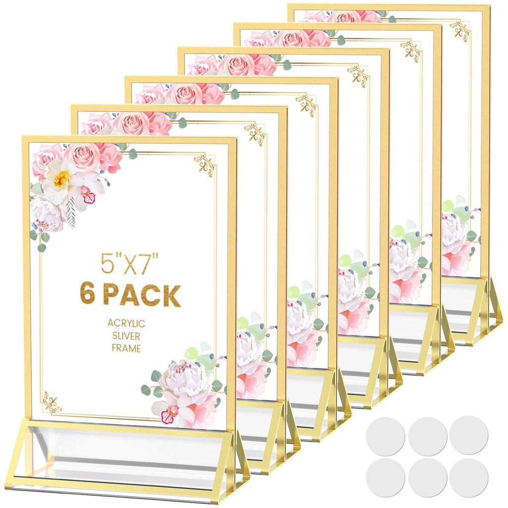 5X7 Acrylic Sign Holder Double-Sided Gold Frames,6 PCS