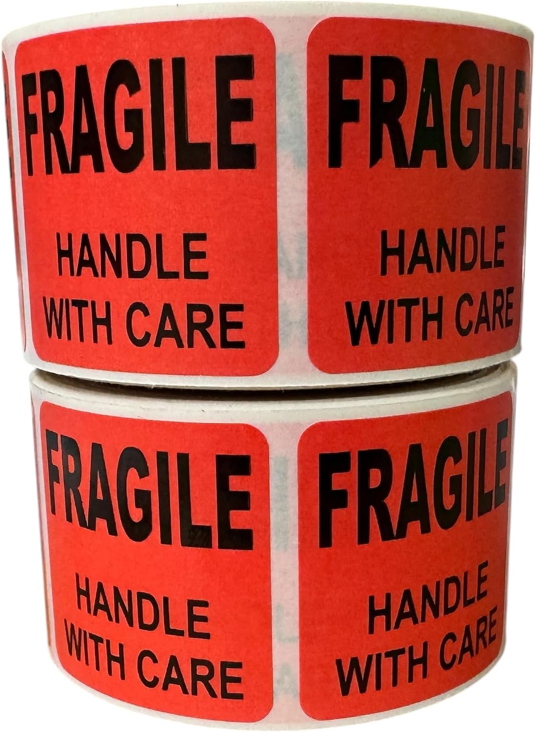 Fragile Handle with Care Labels, 1.5 x 1.5 Inch Red Square Shipping Stickers, Peel and Stick Warning Labels, 2 Rolls