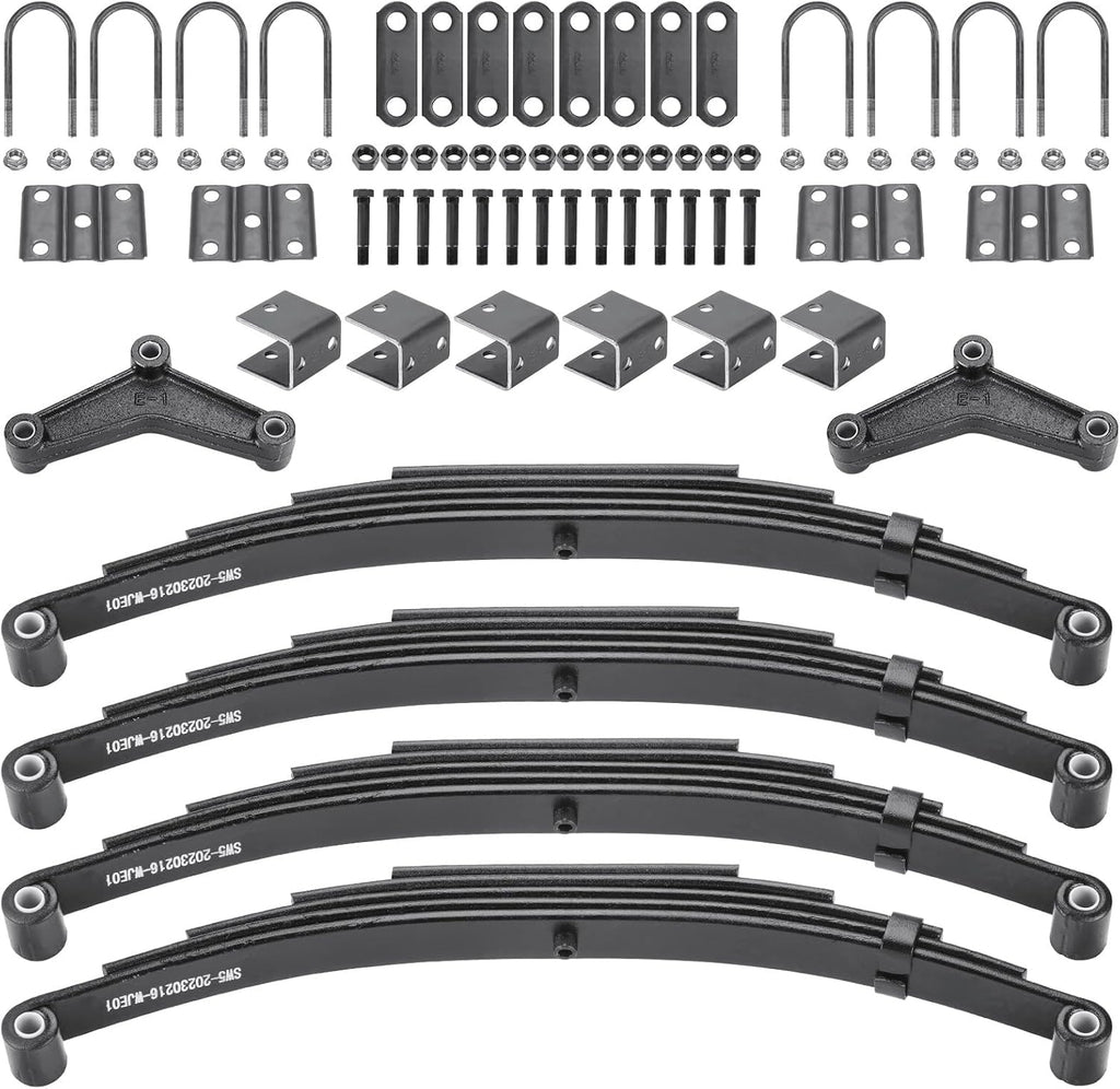 4pcs 5 Leaf Springs 3000lb, for 5200lb-6000lb Tandem Trailer Axle Suspension Kit & U-Bolt & Hanger Kit; 25-1/4" L