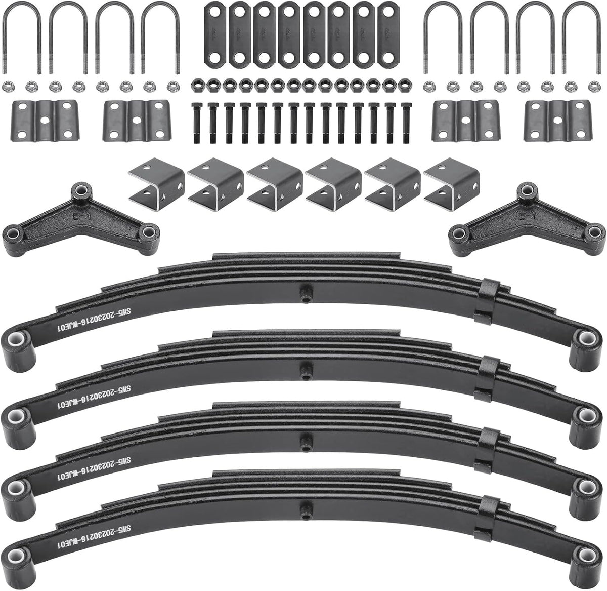 4pcs 5 Leaf Springs 3000lb, for 5200lb-6000lb Tandem Trailer Axle Suspension Kit & U-Bolt & Hanger Kit; 25-1/4" L
