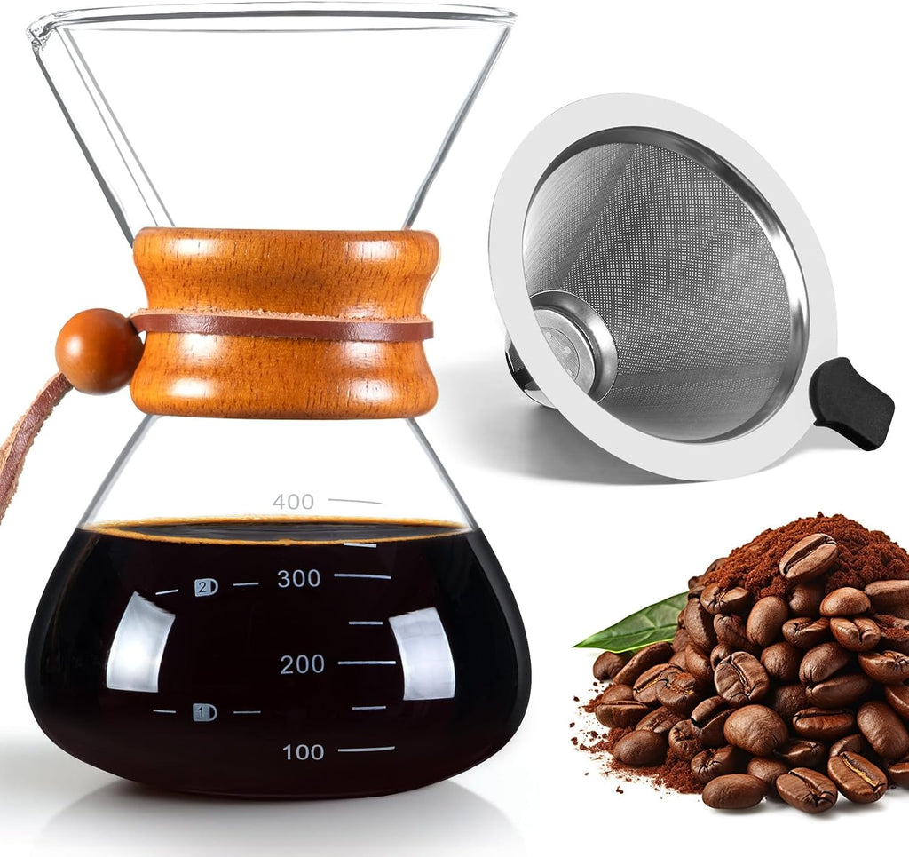 Pour Over Coffee Maker with Stainless Steel Filter Pour Over Coffee Dripper | Pour Over Coffee13.5 OZ, Drip Coffee