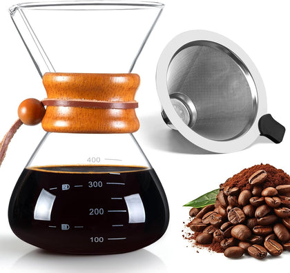 Pour Over Coffee Maker with Stainless Steel Filter Pour Over Coffee Dripper | Pour Over Coffee13.5 OZ, Drip Coffee