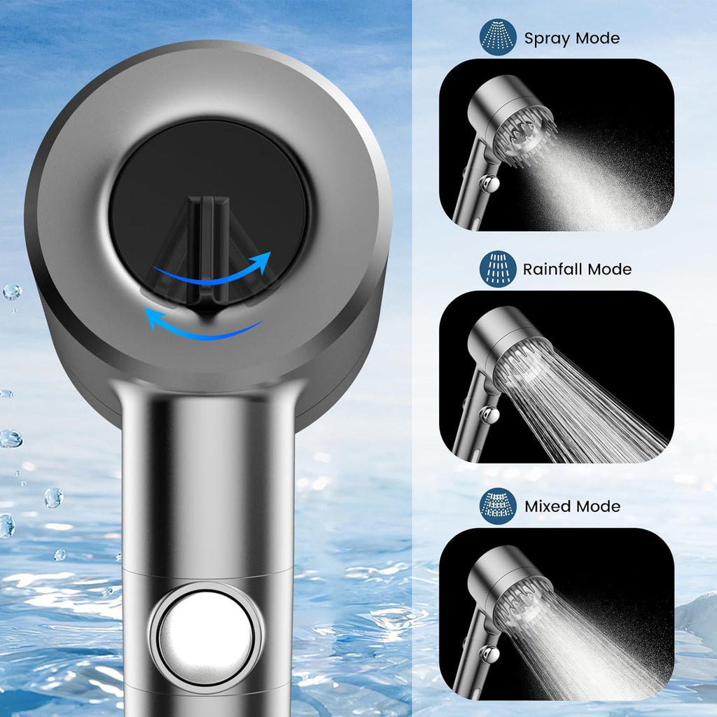 Filtered Shower Head with Handheld,High Pressure Shower Heads Filter | ON/OFF Switch,4 Spray,Built-in Power