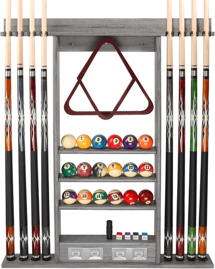 GSE Wall Mount Pool Cue Rack with Score Counters Only, Holds 6/8 Pool Cues | Holds 2 Billiard Ball Racks, Full Set of