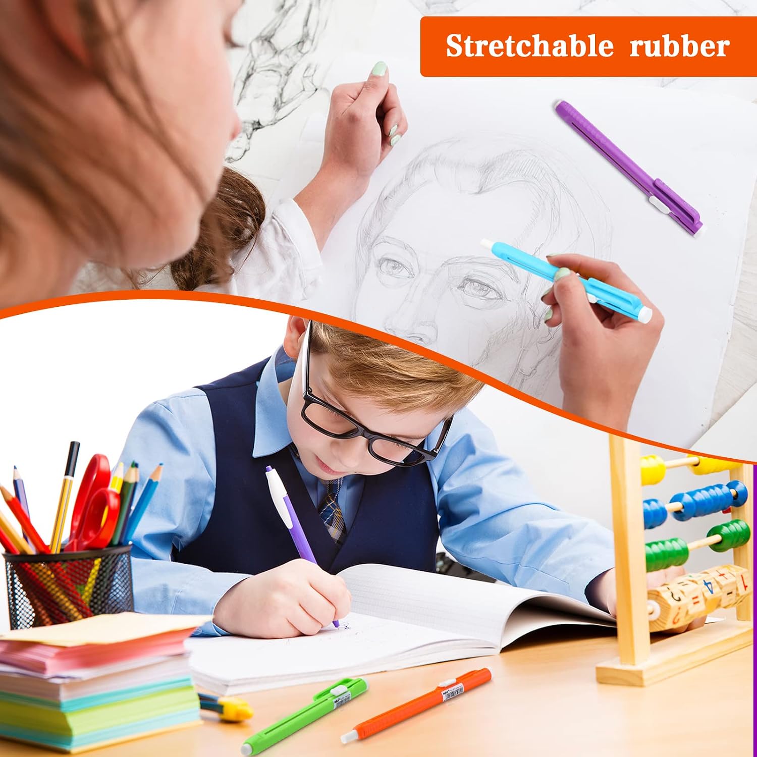 30 Pcs Retractable Mechanical Eraser Pen, School Pen-Style Erasers Pencil Click Bulk for School Office Painting