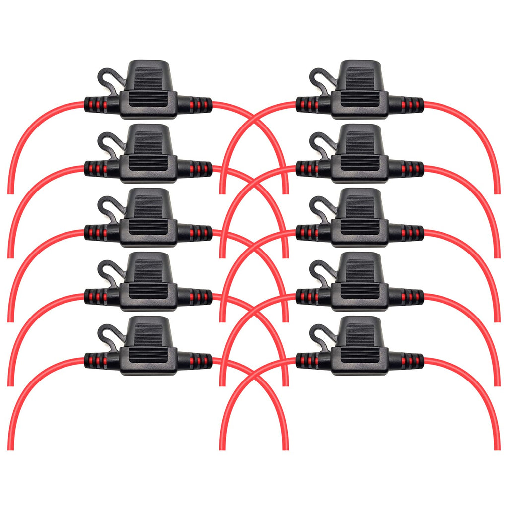 VANTRONIK Waterproof Mini Inline Fuse Holder 16 Gauge 12-inch Long 10 Pack