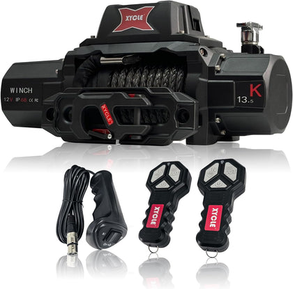 13,500 lb Recovery Winch,12V Electric Winch with 1/2” x70 FT Synthetic Rope,IP68 Waterproof,Anti Slip