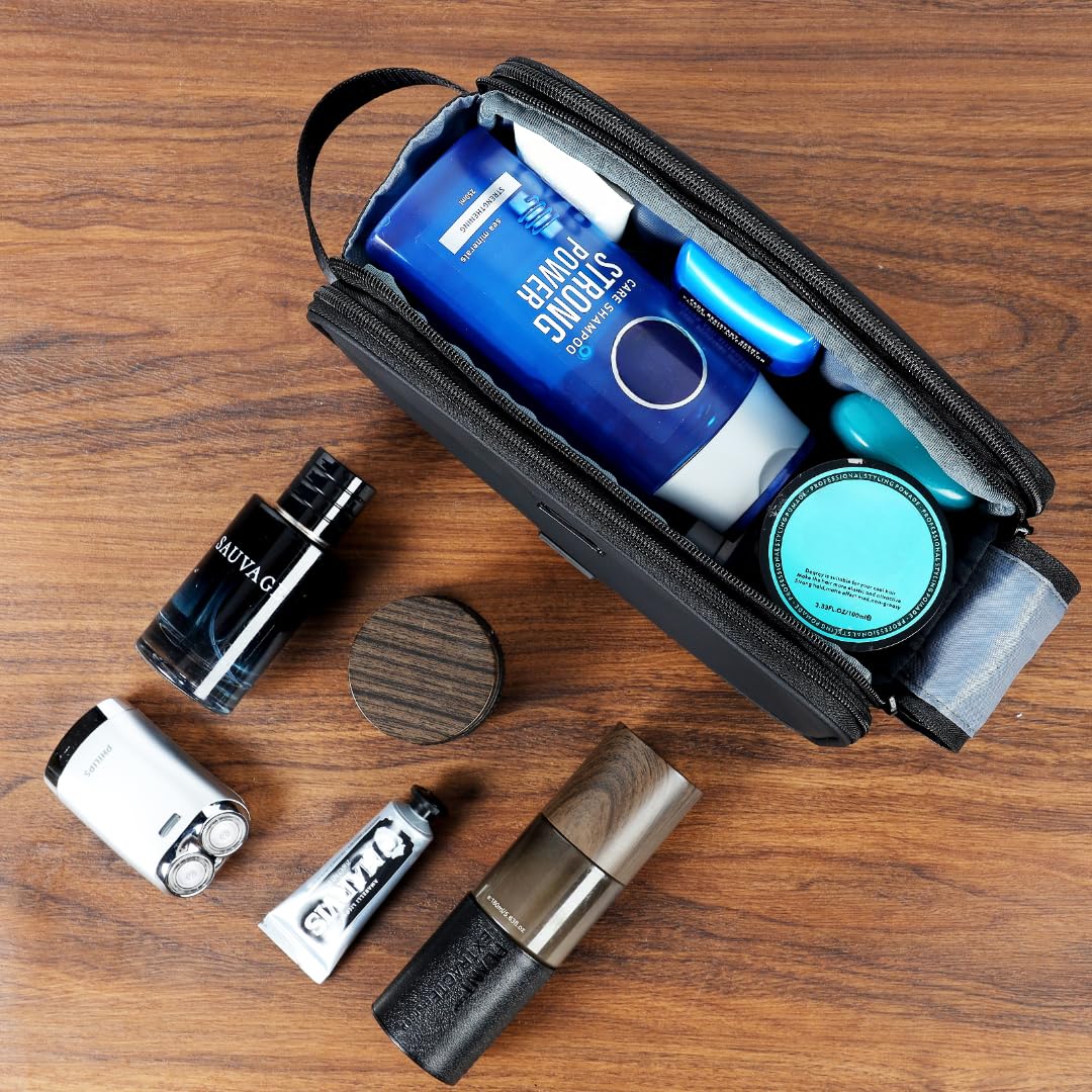 Travel Toiletry Bag for Men, Medium Water-Resistant Double-Sided Full-Open Dopp Kit, Versatile Organizer for Shower