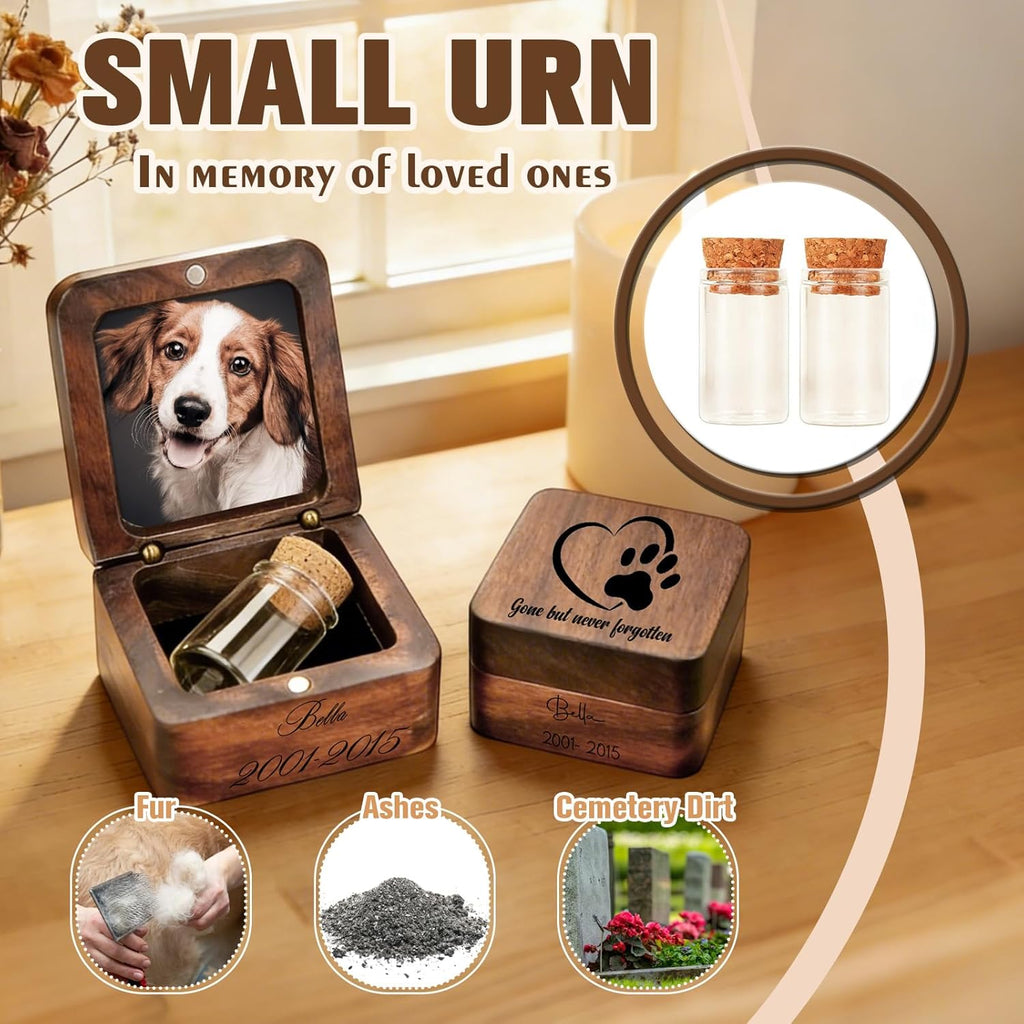 Personalized Wooden Small Urn for Dog Cat with Text & Photo Mini Pet Urn