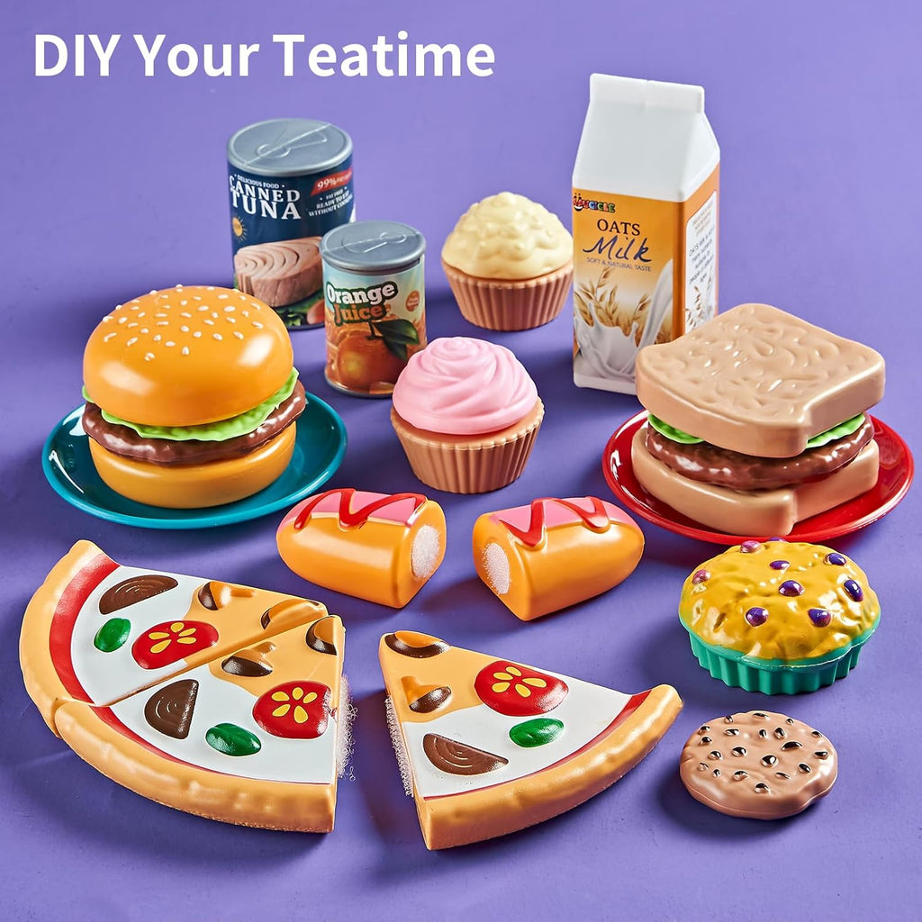 Pretend Play Food for Kids Kitchen, 78Pc Cutting Toy Food with Storage Bag