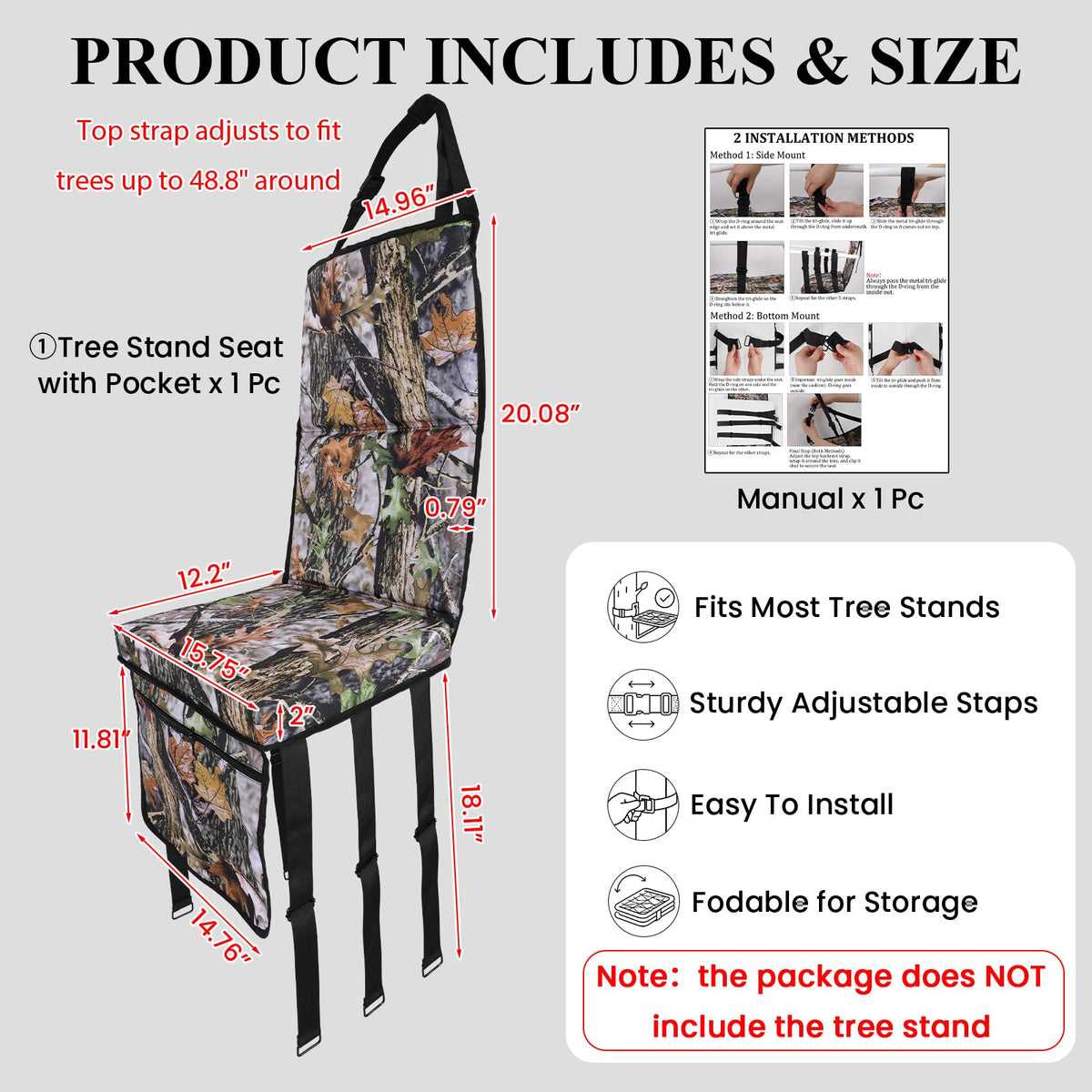 Tree Stand Seat Replacement with Storage Pocket&Adjustable Straps
