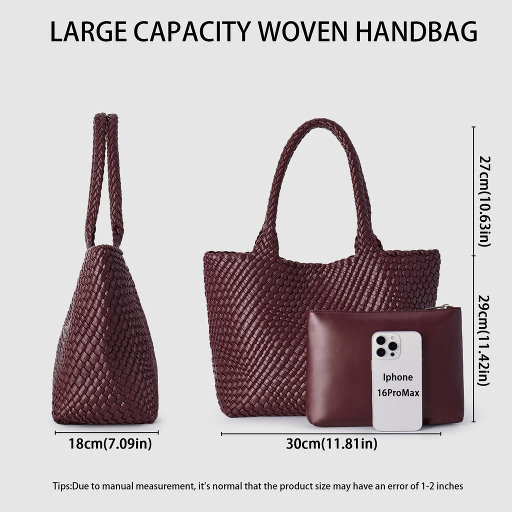 Woven Tote Bag for Women Soft Vegan Leather Large Shoulder Bag