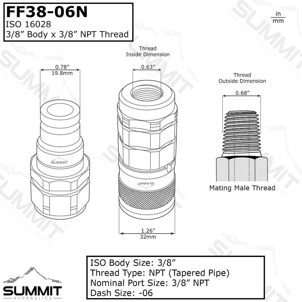 3/8″ Flat Face Hydraulic Quick Connect Male Coupler, 3/8″ NPT Thread