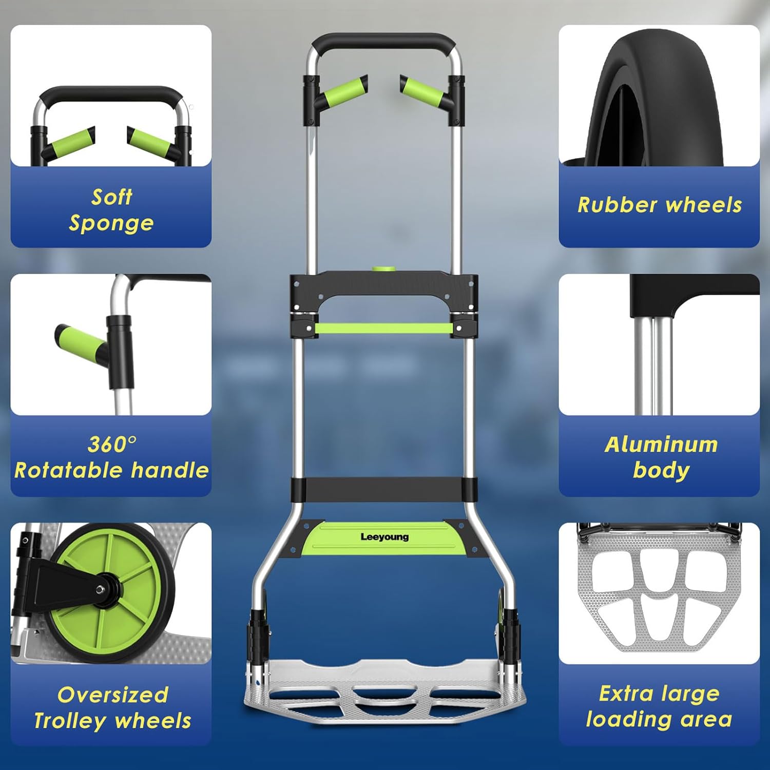 Folding Hand Truck and Dolly,309 lb Capacity Aluminum Portable Cart with Telescoping Handle and PP+EVA Wheels