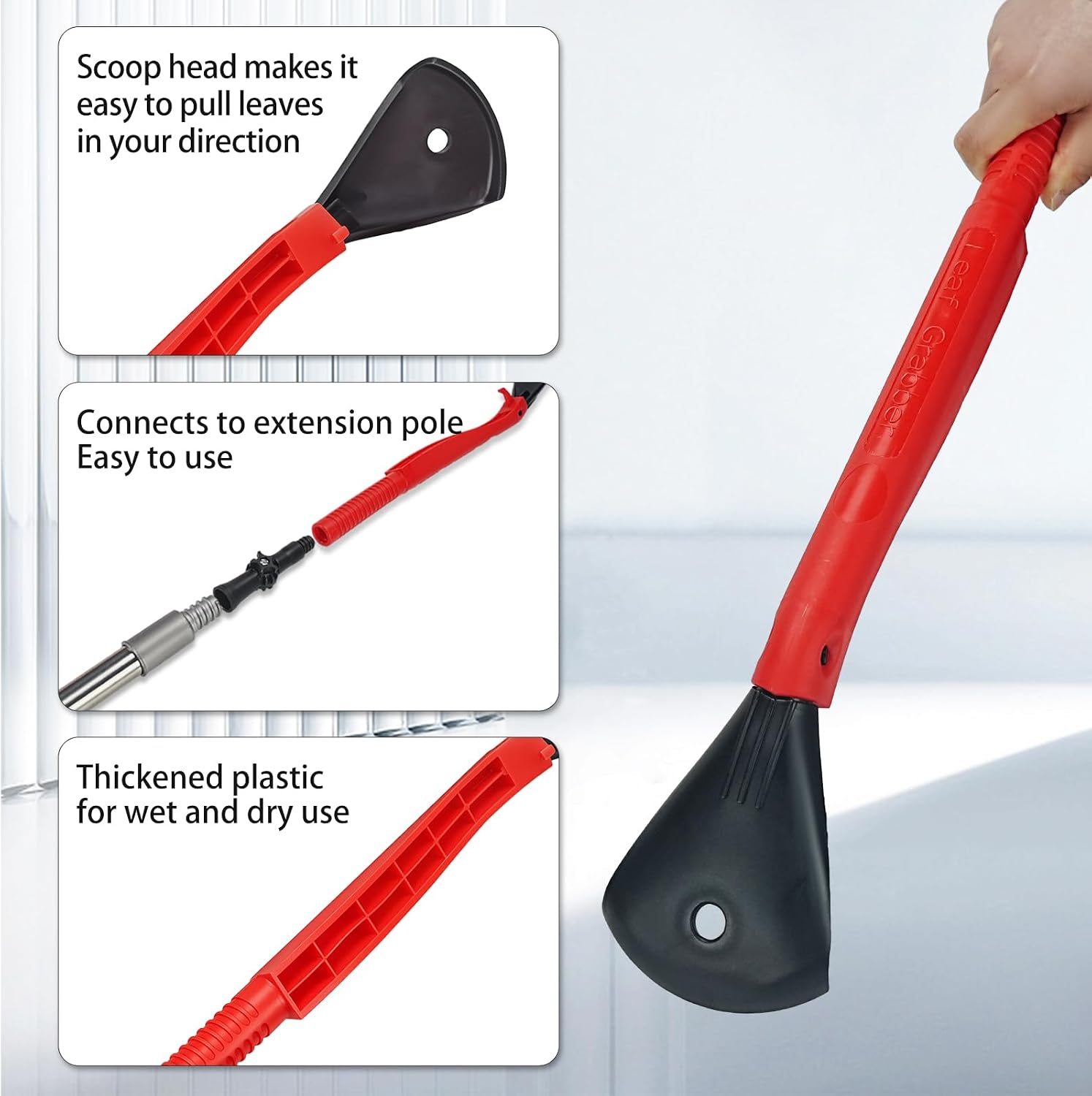 Gutter Cleaning Tools Gutter Scoop with Adjustable Extension Pole Attachment and 6 Pcs Aluminum Extension Poles for