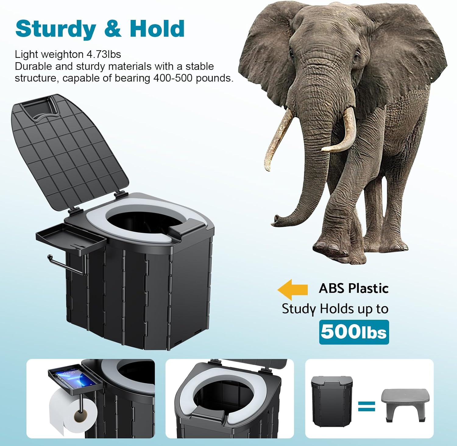 Camping Toilet - Upgraded soft toilet seat with urine Splash Guard, Folding Toilet with Detachable Paper Holder